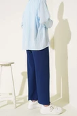 Bel İp Detaylı Bürümcük Pantolon Indıgo thumbnail 3