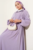 Brit Düğmeli İp Bağcıklı Elbise Lila thumbnail 2