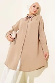 Taş Düğmeli Uzun Tunik Latte thumbnail 1