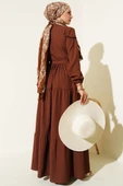 Bel Tünelli Düğmeli Ağaç Kabuğu Elbise Kahve thumbnail 3