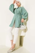 Taşlı Brit Düğmeli Terikoton Gömlek Tunik Mint thumbnail 2