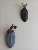 Dekoratif 2'li Yüz Duvar Vazosu, Duvar Süsü ,Heykel Aksesuar Siyah Gri Maske thumbnail 3