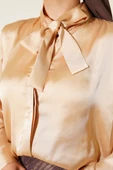 Yaka Bağlamalı Saten Gömlek Camel thumbnail 4