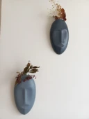 Dekoratif 2'li Yüz Duvar Vazosu, Duvar Süsü ,Heykel Aksesuar Antrasit Gri maske thumbnail 4