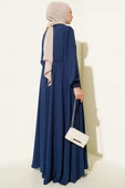 Bileği Gipeli Omuz Vatkalı Büyük Beden Ferace Indıgo thumbnail 3