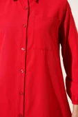 Gömlek Yaka Tek Cepli Uzun Gömlek Kırmızı thumbnail 4