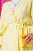 Tek Düğmeli Kuşaklı Oversize İkili Takım Sarı thumbnail 4