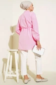 Önü Pileli Terikoton Gömlek Pembe thumbnail 3
