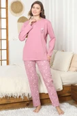 Çiçek Nakış Detaylı İnterlok Pijama Takımı Pudra thumbnail 2