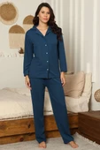 Fitilli Gömlek Yaka Pijama Takımı Petrol - 1