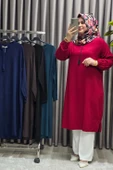 Kadın Tesettür Giyim Büyük Beden Tek Renk İpli Tunik thumbnail 3