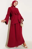 Tek Düğmeli Kuşaklı Dabıl İkili Takım Bordo thumbnail 2