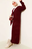 Bağcık Detaylı Uzun Triko Hırka Bordo thumbnail 1