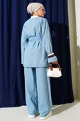 Metal Düğmeli Cepli Kot İkili Takım Açık Mavi thumbnail 3