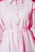 Omuz Fırfırlı Şeritli Kuşaklı Gömlek Toz Pembe thumbnail 4