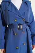 Kruvaze Pelerinli Kuşaklı Trençkot İndigo thumbnail 4