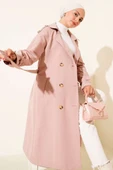 Apoletli Kruvaze Yaka Trençkot Pudra thumbnail 1
