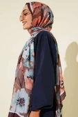 Çiçek Desenli Soft Bambu Kraş Şal Acı Kahve thumbnail 3