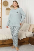 Desenli Büyük Beden Pijama Takımı Çağla Yeşili thumbnail 2