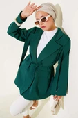 Omuz Pileli İp Bağcıklı Ceket Zümrüt thumbnail 1