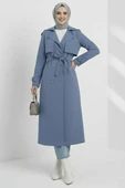 Kruvaze Pelerinli Kuşaklı Trençkot Mavi thumbnail 2