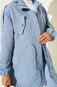 Bel Tünelli Kapüşonlu Trençkot Mavi thumbnail 4