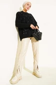 Tül Çiçekli Taşlı Triko Tunik Siyah thumbnail 2