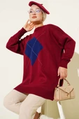 Baklava Çizgi Detaylı Triko Tunik Bordo thumbnail 1