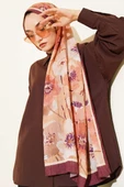 Çiçek Desenli Soft Bambu Kraş Şal Kahve thumbnail 2