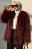 Kruvaze Yaka Kürklü Mont Bordo thumbnail 1
