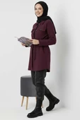 Kuşaklı Düğmeli Kaşe Ceket Mor thumbnail 2