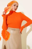 Balıkçı Yaka Parmak Geçirmeli Triko Kazak Oranj thumbnail 1