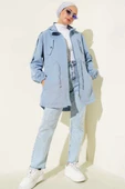 Bel Tünelli Kapüşonlu Trençkot Mavi thumbnail 2