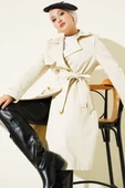 Tek Omuz Apoletli Kruvaze Trençkot Ekru thumbnail 2
