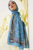 Mini Yaprak Desenli Şal Soft Mavi thumbnail 1