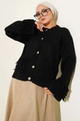 Püsküllü Düğme Detaylı Triko Hırka Siyah thumbnail 1