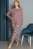 Çiçek Desenli Fitilli Pijama Takımı Mürdüm thumbnail 1