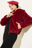 Kapüşonlu Kısa Kaşe Ceket Bordo - 2