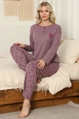Çiçekli Fitilli Pijama Takımı Mürdüm thumbnail 2