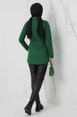 Kuşaklı Düğmeli Kaşe Ceket Zümrüt - 3