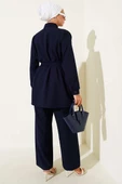 Gizli Düğmeli Kuşaklı Dabıl İkili Takım Lacivert thumbnail 3