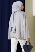 Loyşa Düşük Omuz Basic Tunik Gri thumbnail 3