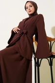 Tek Düğmeli Kuşaklı Dabıl İkili Takım Acı Kahve thumbnail 2