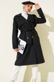 Omuz Apoletli Düğme Detaylı Trençkot Siyah thumbnail 1