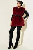 Lolita Peluş Kuşaklı Yelek Bordo thumbnail 2
