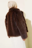 Kürklü Düğmeli Kısa Mont Kahve thumbnail 3