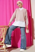 Gömlek Yakalı Granili Tunik Pudra thumbnail 2