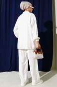 Bilek Lastikli Fermuarlı Tensel İkili Takım Beyaz thumbnail 3
