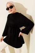 Loyşa Yan Yırtmaçlı Kuşaklı Tunik Siyah thumbnail 1
