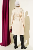 Tek Omuz Apoletli Kruvaze Trençkot Bej thumbnail 3